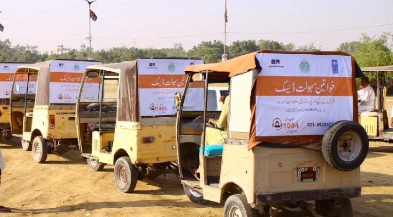 Rickshaws promoting the services of the Gender Desks